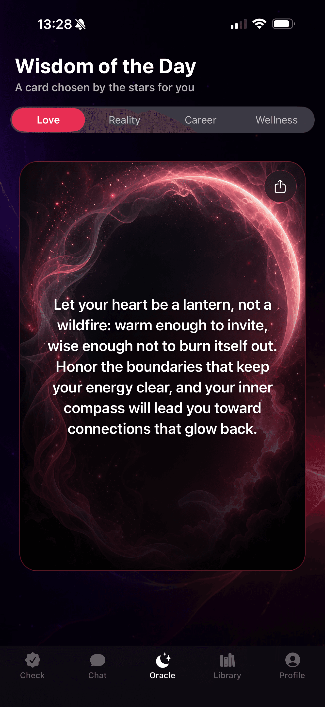 RedCheck Oracle screen with a daily wisdom card.